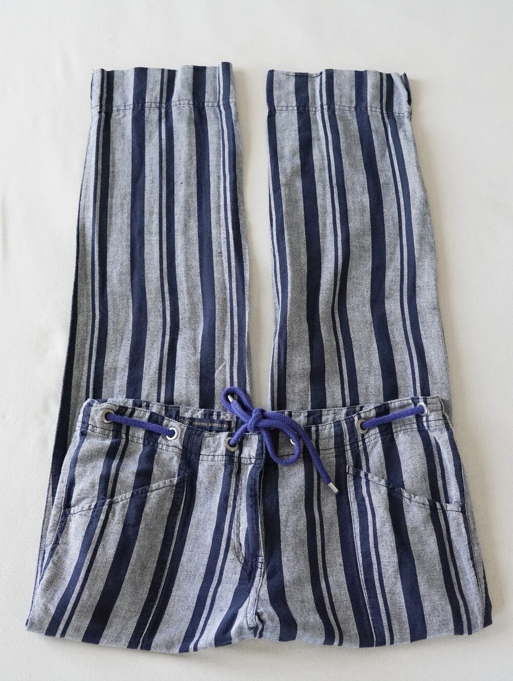Brooks Brothers 346 Blue Striped Linen Blend Drawstring Pants 6